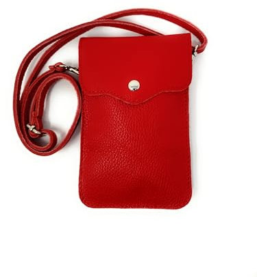 Monahay Vera Pelle Petit sac à bandoulière en cuir italien pour téléphone portable, passeport, voyage, Rouge, 7 inches wide, small size