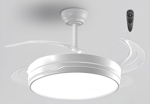 LEDUNI ® Ventilador techo con luz 84W, 30W Motor DC+54W Luz, Ventilador Invisible Ultra Silencioso con Mando a Distancia y Palas Retráctiles Interiores Plafón lluminación (Blanco Nielo)