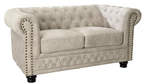 Riess Ambiente Chesterfield 2er Sofa 150cm Samt Champagner beige 2-Sitzer mit Knopfheftung und Federkern Couch Polstersofa Polstercouch Samtsofa Samtcouch