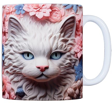 Tazas animales efecto 3D | Tazas con diseños realistas y muy coloridos | Perfectas para colección y para regalo | Tazas para café con efectos 3D (Gato 2)
