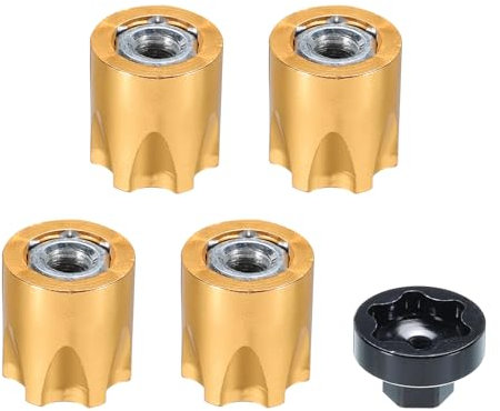 QUARKZMAN Aluminium RC Radmutter M4 Radmutter Zentrumskappe Sperrnabe Gürtelwerkzeug geeignet für Modellauto SCX10 Reifenbefestigungsmutter, 4er Pack (Gold)