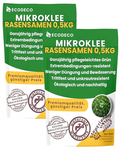 ECODECO Mikroklee Samen 1kg - Weiß Klee Samen - Clover Rasen Samen - Zwergklee für Gleichmäßiges und Grüner Gras - Microclover für Grassamen Saatgut - 800 m²mit Gras oder 400 m² Allein