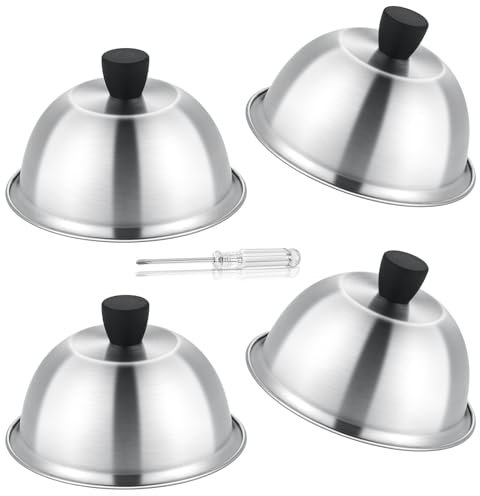 Melting Dome for Griddle, Leonyo 6 inch Basting Cover Set of 4, Heavy Duty Stainless Steel Grill Dome Flat Top Griddle Accessories for Kitchen Cooking, BBQ Grilling - Dishwasher Safe