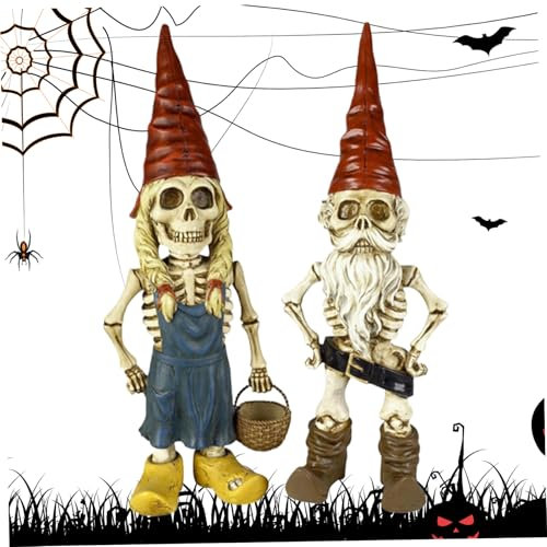 Banziaju Halloween Gnomes,Halloween Gnomes, 2Pcs Resin Horror Garden Gnomes, Girl and Boy Zombie Gnome, 2.8x1.2x5.1 Halloween Decor for Garden, Lawn, Patio, Walkways,Garden Gnome