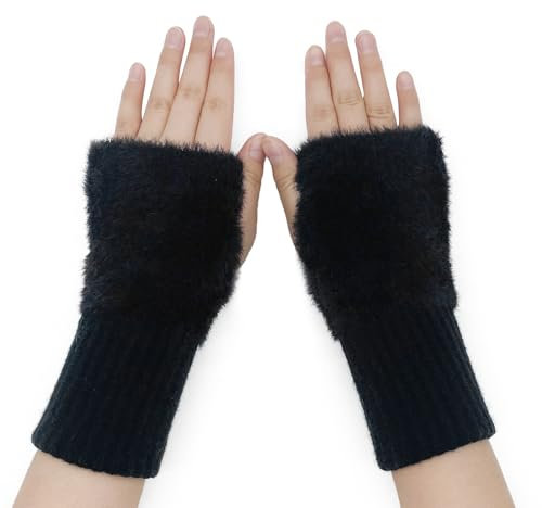 AffeGifts Fingerlose handschuhe damen, Niedlicher Plüsch armstulpen damen armwärmer handwärmer für Frauen Mädchen, die Schreiben lernen Schreiben Schreiben Fahren Indoor und Outdoor arbeiten (Schwarz)