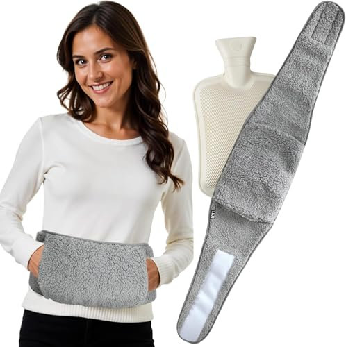 LKH Wearable Hot Water Bottle with Cover UK – 1Litre Wrap Around Hot Water Bottles for Adults, Kids, Teens, Women | with Adjustable Belt, Luxurious Sherpa, and Removable Washable Cover