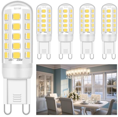 Ugvmn G9 LED Bulb 5W Equivalent to 28W 33W 40W Halogen Bulbs, Daylight Natural White 4000K Led GU9 Bulbs, No Flicker G9 Socket Led Lamp, Non Dimmable, AC 220-240V, 5 Pack