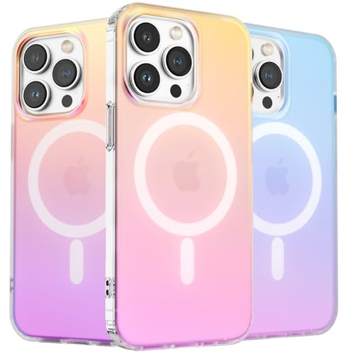 ORNARTO Compatible with iPhone 13 Pro for MagSafe Case,Shockproof Protective Rainbow Case,Wireless Charging Magnetic Phone Cases Iridescent Cover 6.1 inch-Sunset