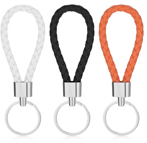 Xthrotsenk 3 Stück Geflochtenes Leder Schlüsselanhänger Auto Schlüsselanhänger Multifunktionaler Keychain Schlüsselring Schlüsselband Dekorationen für Männer und Frauen