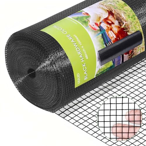 UULID Black Hardware Cloth 1/2 inch 48 x 100' ft Mesh -19 Gauge Black Vinyl Coated Welded Wire Mesh Roll PVC Coated Welded Wire Fence Chicken Wire Fencing Mesh Roll