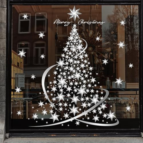 DXTXTJ Extra Large Christmas Window Stickers, 34 * 100cm Christmas Silver Tree Window Stickers, 2Sheets Reusable Christmas Stickers for Christmas Decoration