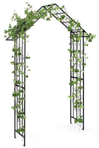 COSTWAY Arche de Jardin Moderne en Métal pour Plantes Grimpantes, Treillis de Jardin Extérieur avec Toit Élégant, Arche Décorative pour Mariage Fête et Cérémonie, 140 x 40 x 223 cm