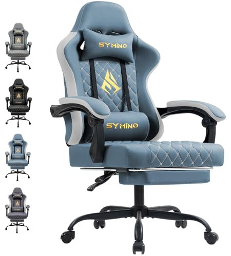 Symino Gaming Chair with Footrest, Computer Ergonomic Video Game Chair, Adjustable Swivel Task Chair with Lumbar Support, PC Chairs, Office Chair PU Leather, Blue