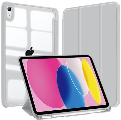 A-BEAUTY Hülle Kompatibel mit iPad (A16) 11./10. Generation (2025/2022) Stoßfeste Transparente Rückseite Schutzhülle mit Stifthalter, Trifold Ständer, Auto Schlafen/Wachen, Grau