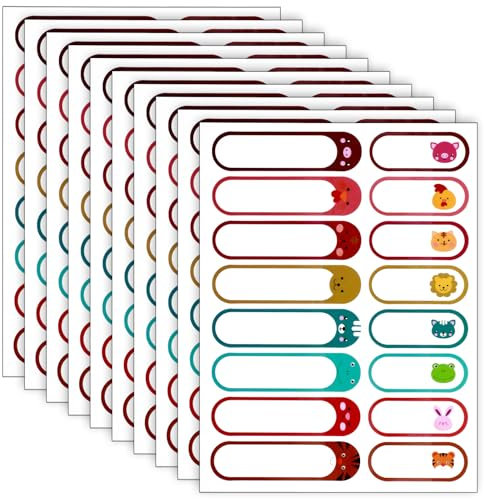 Mabor 160 Stück Waschbar Namensaufkleber Wasserfeste Etiketten Selbstklebend Tier Klebeetiketten zum Beschriften für Kindergarten Glasflaschen Lunchboxen Gewürzflaschen(2 Größen)