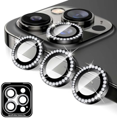 Kucheed Diamond Camera Lens Protector Compatible for iPhone 13 Pro13 Pro Max, Bling 9H Tempered Glass Camera Cover, Individual Automatic Alignment Metal Rings, Glitter Phone Lens Cover Film Stickers