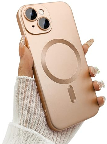 ankofave Magnetic case for iPhone 13 Phone Case for Women/Men, Matte Luxury Soft Metallic Luster Design with Camera Lens Protector, Compatible with Magsafe Case for iPhone 13 6.1-Champagne Gold