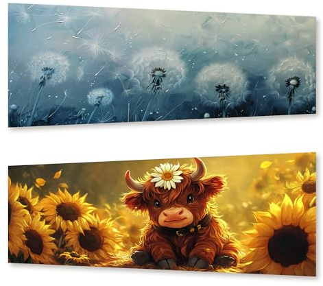 Zariocy 2 Pack Groß Diamond Painting Kits Kuh & Löwenzahn, DIY Malen mit Diamantkunst Tiere Round Full Drill Crystal Diamond Stickerei Gemälde Kunsthandwerk für Home Office Wall Decor 30x80 cm