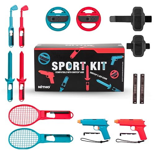 NiTHO Sports Zubehör Set Kompatibel mit Switch 2 Controller, Motion Control Bundle mit Lenkräder, Tennisschläger, Schwerter, Pistolen, Kompatibel mit Switch 2/ Switch & OLED Sportspiele