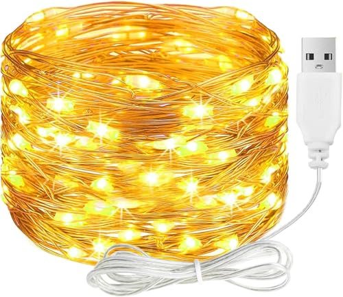 LED Lichterkette mit USB,20M 200 LED Kupferdraht Lichterkette mit Stecker | Wasserdicht Warmweiß Lichterketten Innen Außen, Lichterkette LED für DIY Hochzeit Deko,Weihnachten,Balkon,Schlafzimmer<59lm