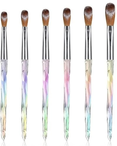 Professional 6Pcs Acrylic Nail Brush Set, Size 4/6/8/10/12/14 - for Acrylic Powder Application, Builder Gel, Nail Extension & 3D Carving - DIY Home Salon Nail Art Manicure Tools