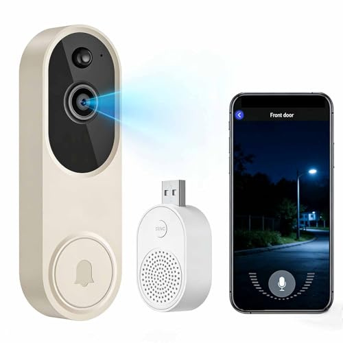 Aemmbon Cavinoo Video Doorbell Camera, 16850mAh 60 Days Battery HD Smart Doorbell with Night Vision & IP65 Waterproof, WiFi Smart Doorbell with Night Vision & App Control For Home Use (White)