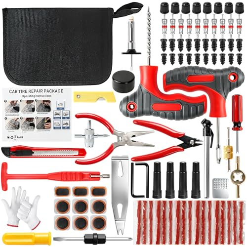 OFNMY 101pcs Tyre Repair Kit, Tubeless Puncture Repair Kit for Car, Motorcycle, Bike, ATV, Heavy Duty Tyre Plug Repair Kit with Tools, Plugs and Storage Bag for Emergency Tyre Repair