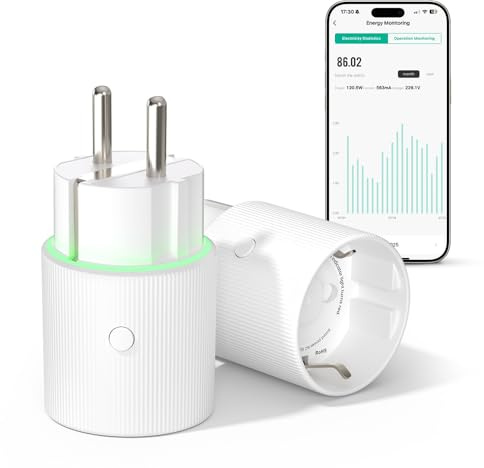 MIUCDA WLAN Smart Steckdose 16A mit Strommessung, Kompatibel mit Alexa und Google Home Sprachsteuerung, Smart Life App Fernbedienung, Zeitgerechte Stecker (1 Stück，Kein Hub erforderlich)