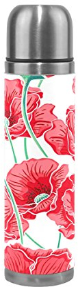 Eslifey Bouteille d'eau isotherme en acier inoxydable Motif coquelicot Rouge