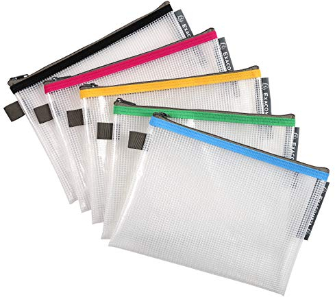 Exacompta - Réf. 34140E - Carton de 10 pochettes avec fermeture éclair ZIP - En polypro souple pour ranger des fournitures, accessoires de beauté - Format à classer A5 - 5 couleurs assorties