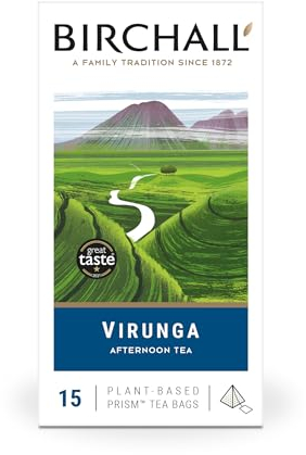 Birchall Tea Bags, Virunga Afternoon Tea, Black Tea Bursting with Full Flavour, Perfect Vegan Gifts, 15 Plant-Based Prism Tea Bags
