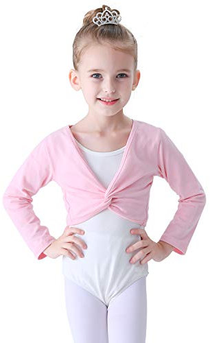 Soudittur Maglia a Incrocio Top da Danza Classica Cotone per Bambini in Rosa, Bianco, Nero (Rosa, 135-145 cm)