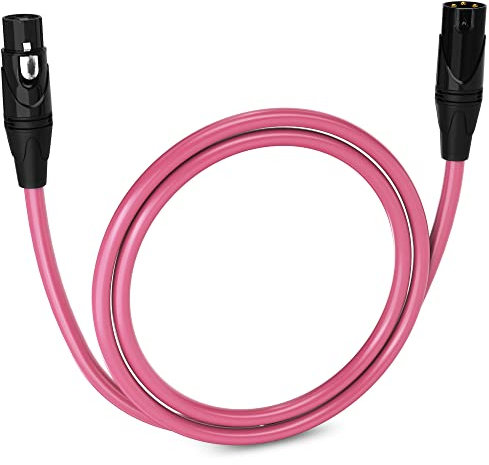 LyxPro 3 Feet XLR Microphone Cable Balanced Male to Female 3 Pin Mic Cord for Powered Speakers Audio Interface Professional Pro Audio Performance and Recording Devices - Pink