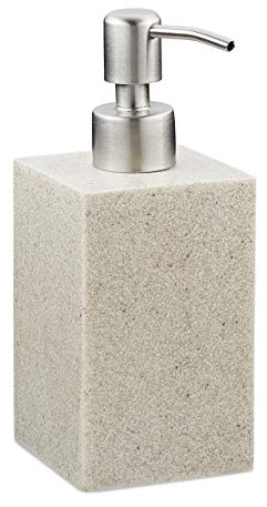 Relaxdays Seifenspender 300 ml, nachfüllbar, Bad, Küche, Flüssigseifenspender eckig, Polyresin, Edelstahlpumpe, Sand