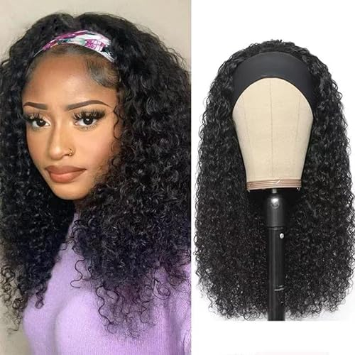 IFLY Headband Wig Locken Perücke Frauen Echthaar Deep Curly Human Hair Wig for Black Woman Haarverlängerung Headband Damen Deep Curly Wig 150% Density 18 zoll