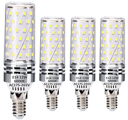 Ugvmn E14 LED Glühbirne 12W Kaltweiss 6000K Entspricht 100W Halogenbirnen, LED Glühbirne mit Edison Faden, Kein Flackern, Nicht dimmbar, 1400lm, AC 230V, 4er Pack