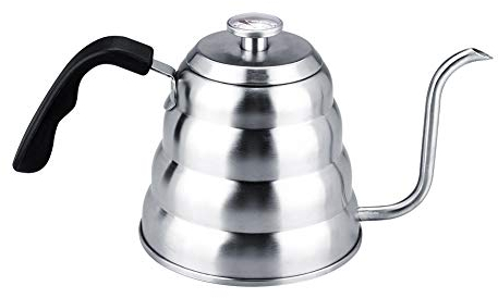 Hervidor de café de pico largo y delgado, 1L (S)/1.2L (L) Hervidor de café con cuello de cisne de acero inoxidable 304 con termómetro(L)