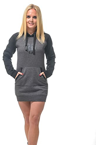 ROCK-IT Apparel® Damen Raglan Hoodie Sweatkleid mit Kapuze - Hoodie Kleid - Kapuzenpullover Zipper - Kapuzenjacke - Sweater Größe XS-XXL - Schwarz Grau - hochwertig und sehr Soft