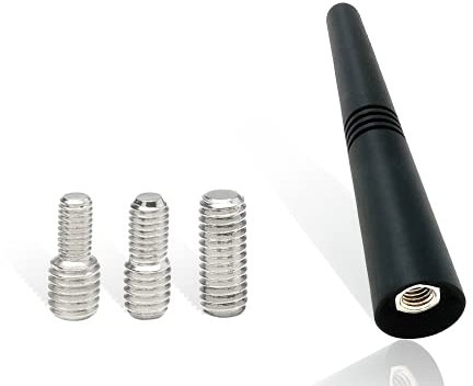 Vecys Asta antenna auto universale da 9 cm 1 pz. Antenna da tetto per auto Antenna FM AM di ricambio con 3 adattatori (M4, M5, M6) Asta corta per FM AM Tuning Radio Car Adapter Nero
