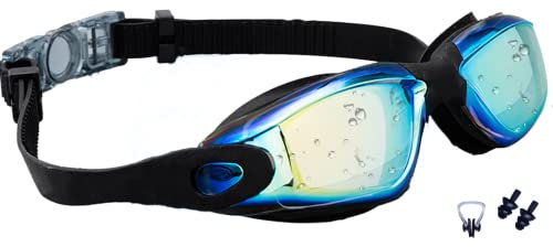 JINPXI Gafas de Natación, Piscina Hombre Antiniebla, Protección UV, Gran Angulo de Visión, Lentes HD Silicona Ajustables, Gafas de Buceo para Mujer, Hombre, Adultos y Niños 13+