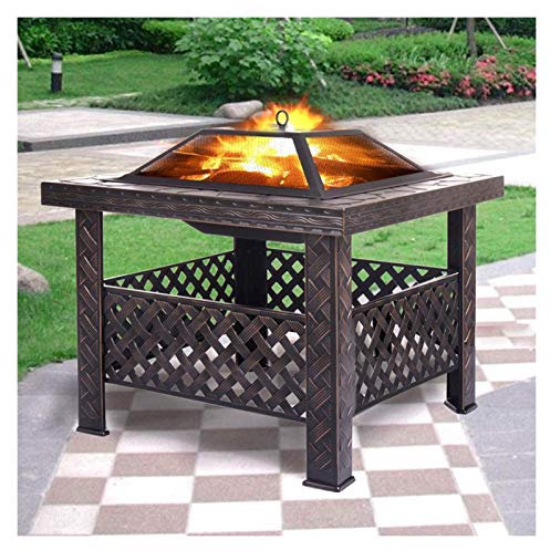 Brasero Exterieur Table De Barbecue De Terrasse De Bol De Foyer À Bois De Jardin, Chauffage Extérieur De Terrasse De Patio D'arrière-Cour avec Tisonnier De Cheminée D'écran D'étincelle