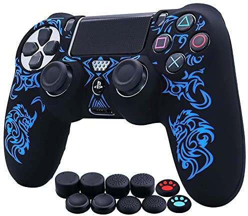 Funda de Piel de Silicona con impresión para PS4 / Slim/Pro Controller, HLRAO Funda de Silicona Suave Antideslizante para láser con Accesorios de Tapa de Agarre para el Pulgar x 10.