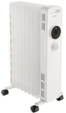 Igenix IG2620 Oil Filled Radiator, 2kW/2000W 9 Fin Electric Low Energy Heater with 3 Adjustable Heat Settings & Overheat Protection, 2000 W, White