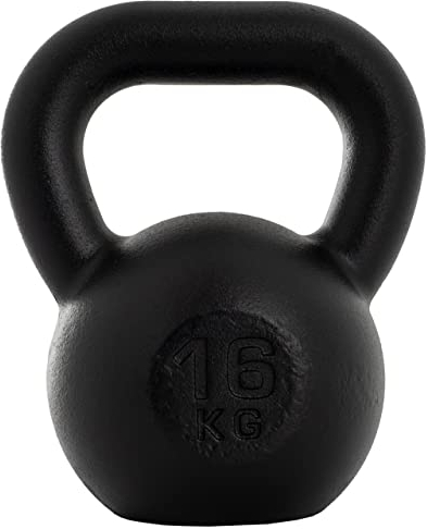 FIGHTDOG® Kettlebell - 8/10/16 kg, Gusseisen, Ergonomischer Griff, Schwarz - Kugelhantel, Kugelgewicht, Schwunghantel, Rundgewicht für Gym, Krafttraining, Fitness, Zuhause (16 kg)