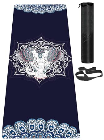 LaiEr Yogamatte, rutschfeste, umweltfreundliche Trainingsmatte mit Tragegurt, dicke Übungs- und Trainingsmatte für Yoga, Pilates und Fitness (183 cm x 61 cm x 6 mm) blue flower