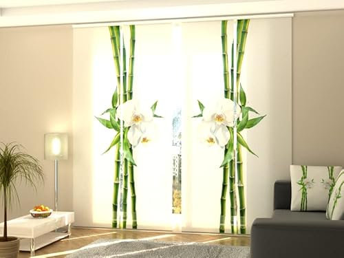 Wellmira Schiebegardinen aus Bambus und weißer Orchidee, 4 Stück