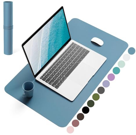 YSAGi Non-Slip Desk Pad, Waterproof PVC Leather Desk Table Protector, Ultra Thin Large Mouse Pad, Easy Clean Laptop Desk Writing Mat for Office Work/Home/Decor (60 x 35 cm, Azure)