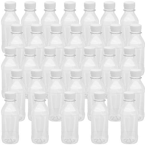 SINJEUN 33 confezioni da 8 once di bottiglie di plastica trasparenti per succhi di frutta con coperchi, bottiglie di plastica vuote per bevande, contenitori per bevande trasparenti riciclabili