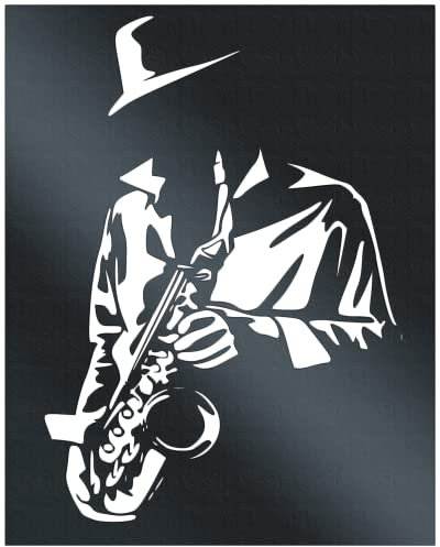 Metal Wall Art For Garden & Home - Indoor Living Room, Bathroom, Kitchen, Bedroom & Outdoor Fence or Patio Wall Suitable. Non-Bend Black Saxophonist Hanging Decoration Contemporary Wall Art