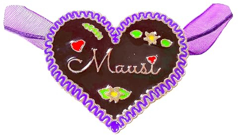 BF Souvenirs Halskette Trachtenkette im Lebkuchenherz-Design - Herz Oktoberfest Fasching Tracht Karneval Liebe Geburtstag Hochzeit Junggesellinnen Abschied (MAUSI in lila)